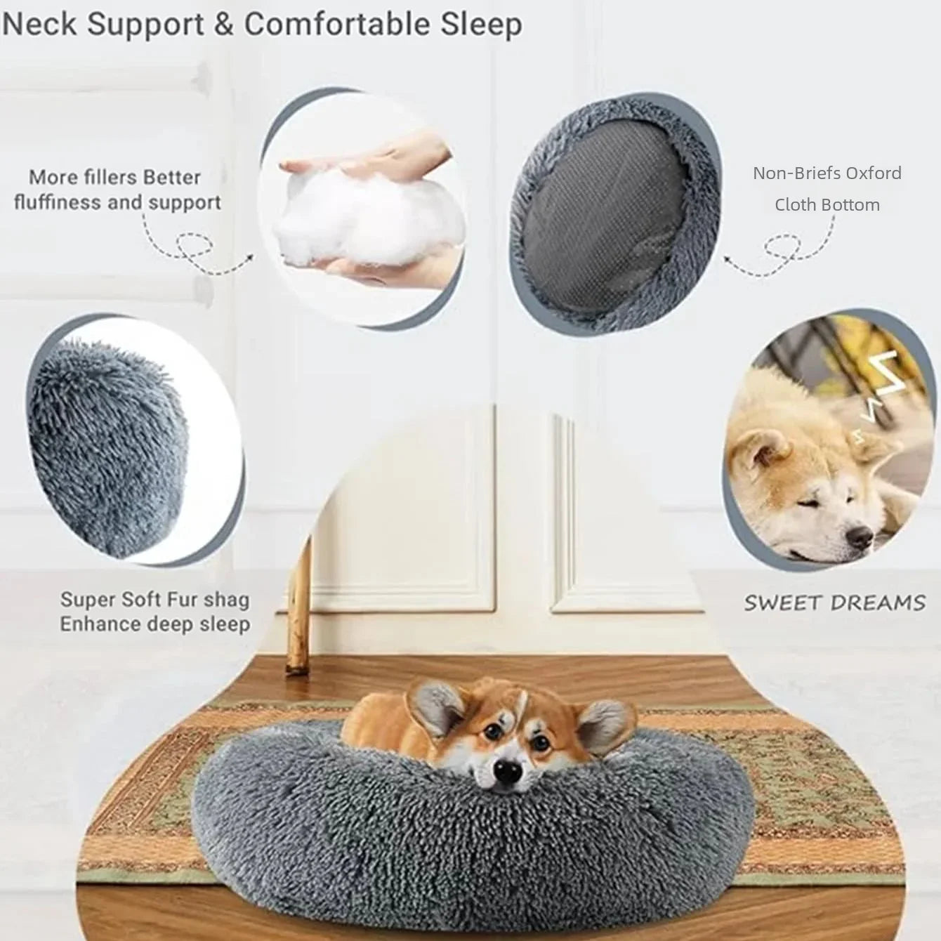 Cama Redonda Súper Suave para Perros y Gatos