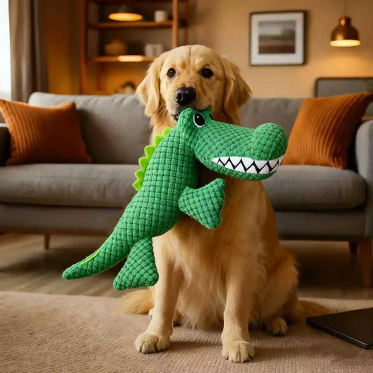 Peluche cocodrilo/dino con sonido para perros